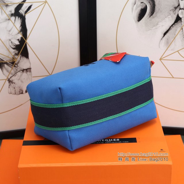Hermes女包 愛馬仕飯盒包 Trousse Bride-A-Brace Hermes帆布便當包 水妖藍  tdh2161